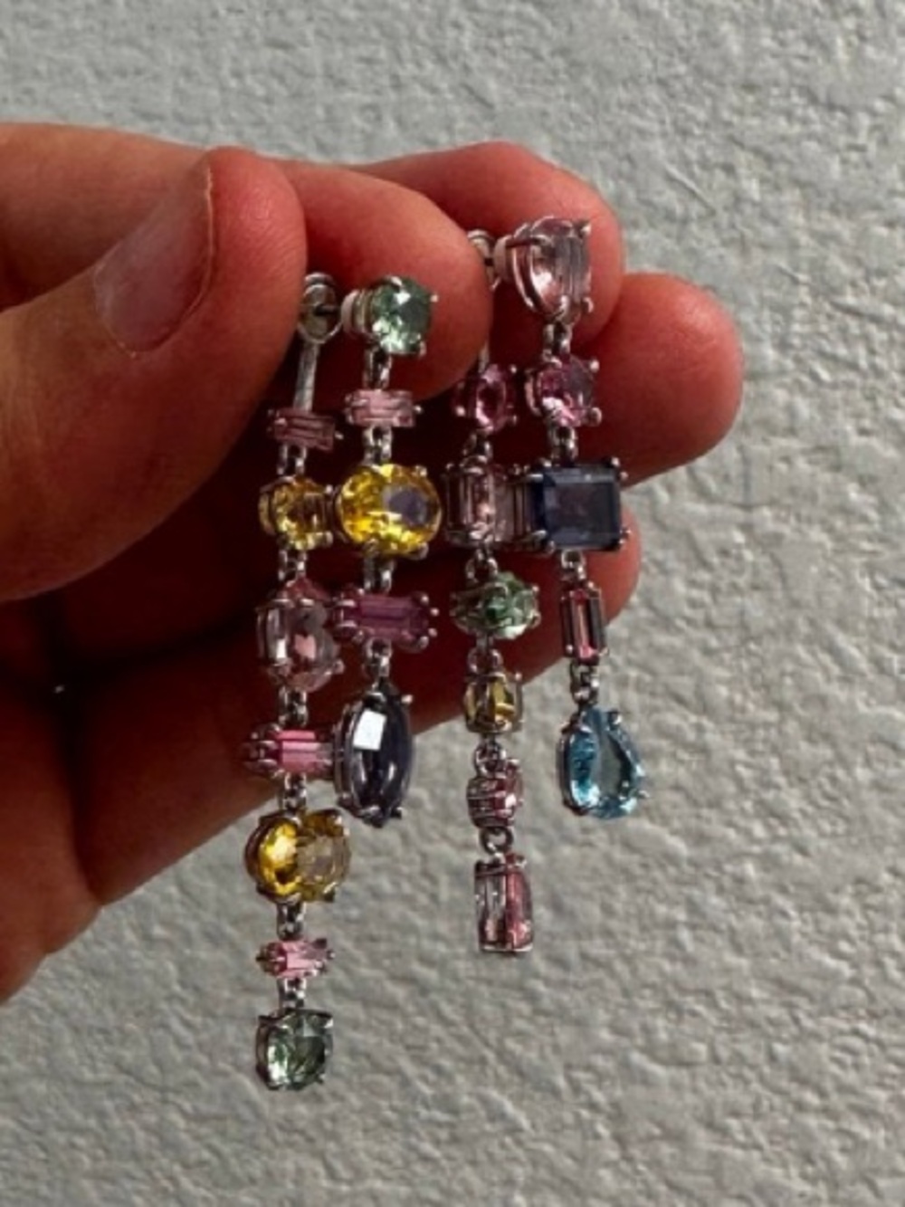 Swarovski Multi-Gem Drop Earrings in Pink, Blue, Green & Yellow